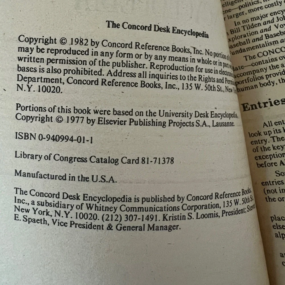 Vintage The Concord Desk Encyclopedia Set of 3 with 1982 postcard